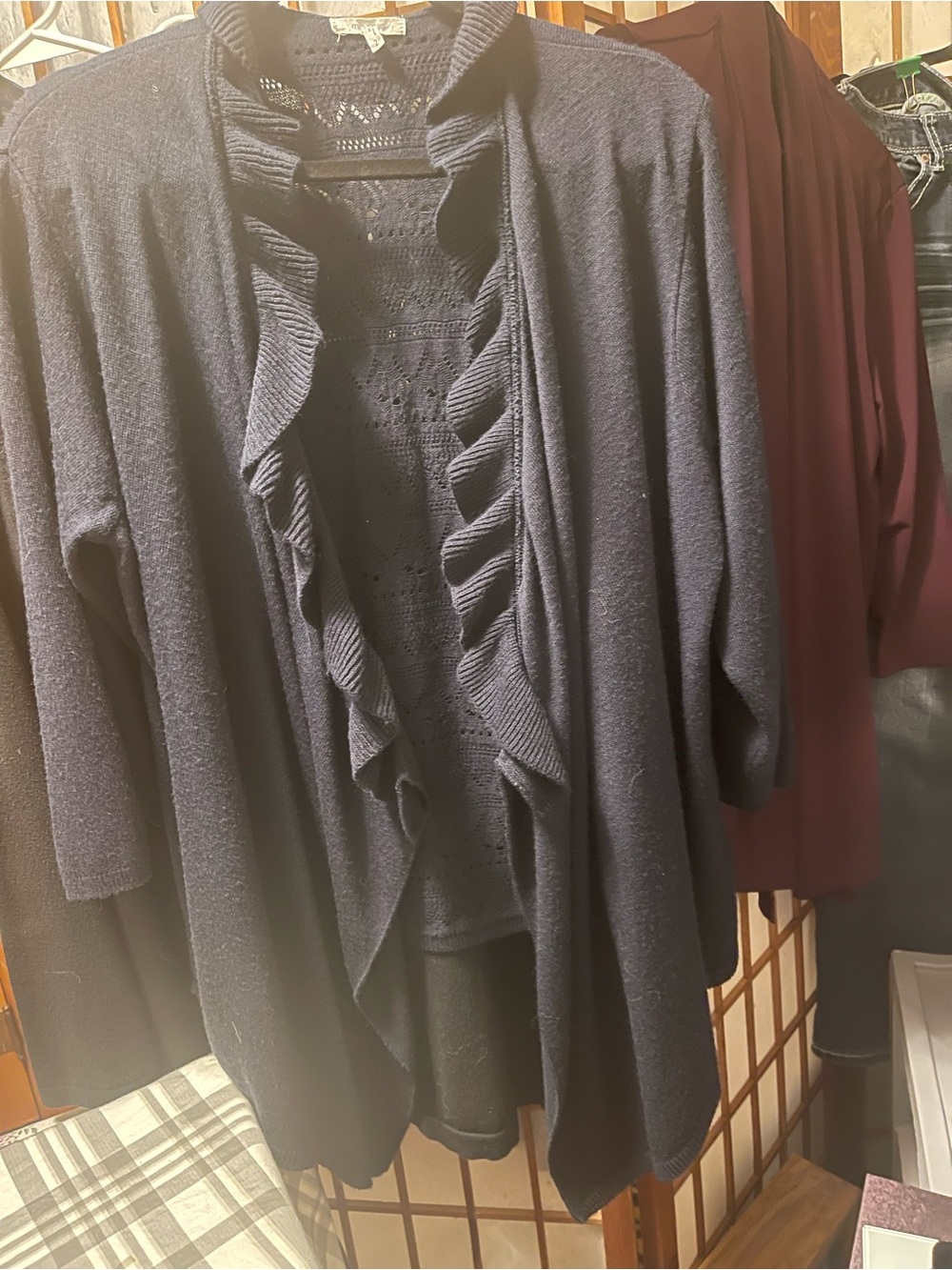 Maurices Navy Ruffle-Front Cardigan - Picture 2 of 4
